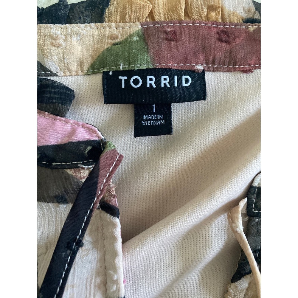 Torrid Mini Clip Keyhole‎ Dress Abstract Print Tie Neck 3/4 Sleeve Chiffon Lined - Picture 8 of 13